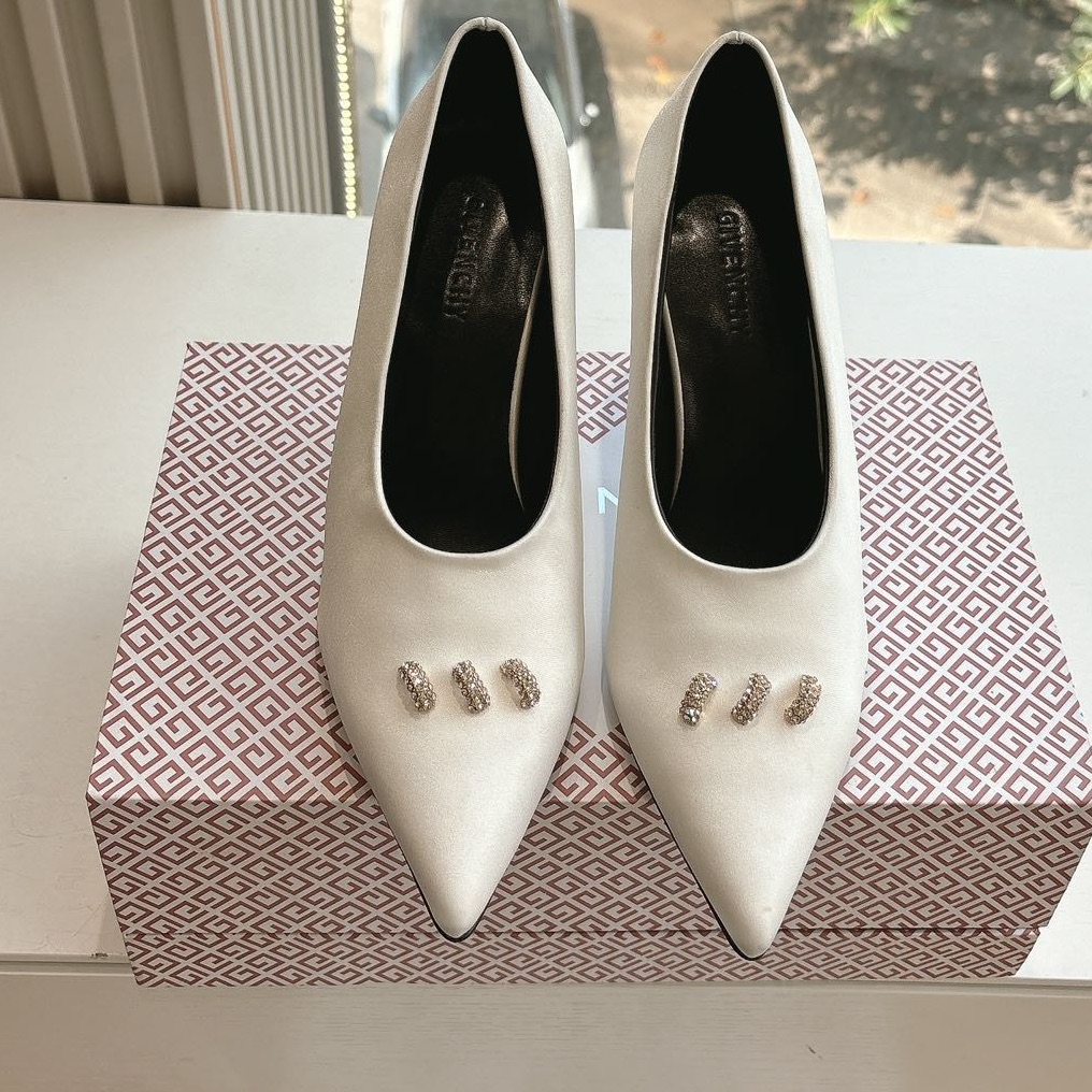 Women's Givenchy White Satin Crystal-Accent Pointed Pumps